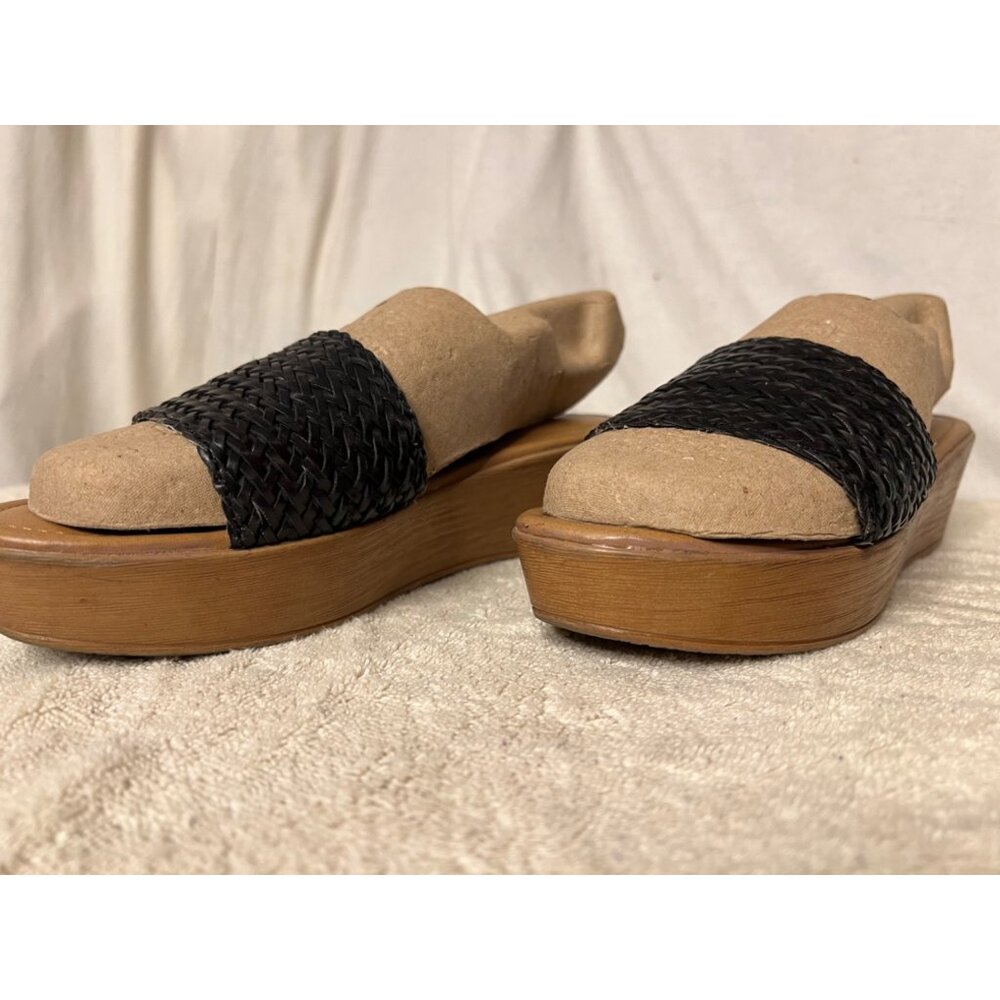 BASS Women's Willow Slide Leather Platform Sandals Size 7 1/2M Black & Brown - Picture 3 of 12